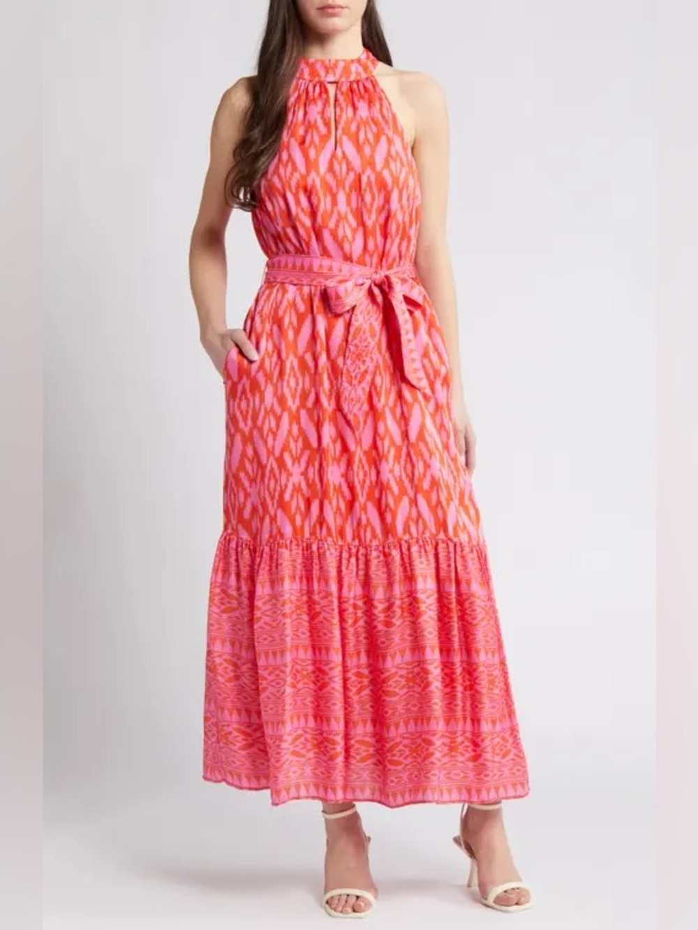 Cleobella - Janice Pink and Red Jaipur print Halter Maxi Dress